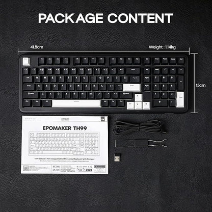 EPOMAKER TH99 Wireless Mechanical Keyboard with Lubed Silent Switch, Quiet Gaming Keyboard, 8000mAh,Creamy Gasket,RGB Backlit,Numpad,PBT Keycap,Hot Swappable,for Gamers/Office (Black)