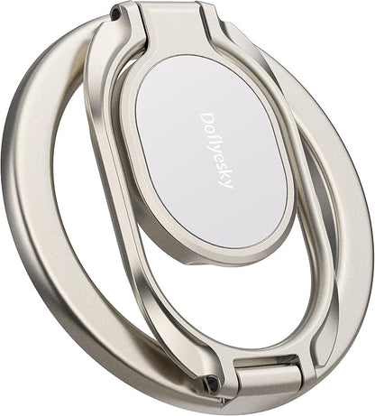 Magnetic Phone Grip Compatible with MagSafe Ring Holder, Metal Double Adjustable Gym Finger Ring Grip and Stand, Removable Phone Grip for iPhone, iPad and Smartphones (Natural Titanium)