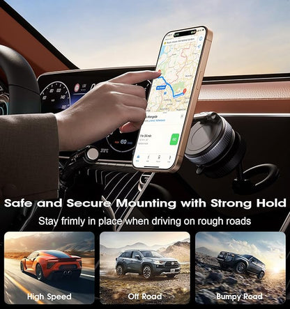 2026 Upgraded Vacuum Magnetic Car Phone Holder 360° Reinforced 96LBS Ultra Suction Cup Phone Mount for MagSafe Cell Phone Holders for Your Car/Gym/Mirror Mount for iPhone & Android
