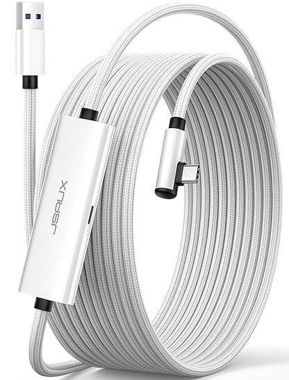JSAUX Link Cable with 18W Charging 16ft, Compatible with Oculus Meta Quest 3S/ 3/ 2/ Pro and Pico 4, PC VR, Steam VR Accessories, 2-in-1 High Speed 5Gbs USB3.0 to USB C Data Cord for VR Headset