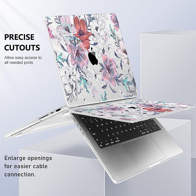 for MacBook Pro 16 inch Case 2021 2022 2023 2024 Release A3186 A3403 M4 A2991 M3 A2780 M2 A2485 M1 Pro/Max, Hard Shell Case with Screen Protector & Keyboard Cover, Floral C319