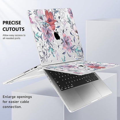 for MacBook Pro 16 inch Case 2021 2022 2023 2024 Release A3186 A3403 M4 A2991 M3 A2780 M2 A2485 M1 Pro/Max, Hard Shell Case with Screen Protector & Keyboard Cover, Floral C319