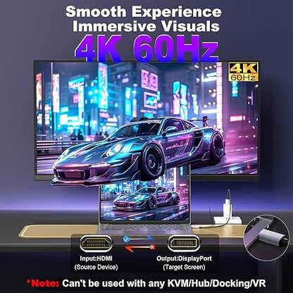 Active HDMI to DisplayPort Cable 10FT, 4K 60Hz 1080p 120Hz, Unidirectional HDMI Source to DP Monitor Display Port Cable Compatible for PC, Laptop, Computer, NVIDIA, AMD, PS5/4, Xbox