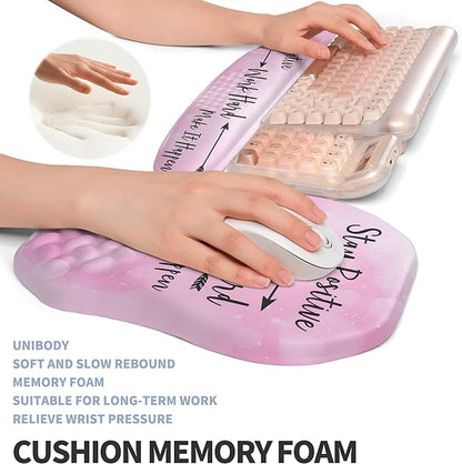 2-in-1 Ergonomic Set, Wave Keyboard Wrist Rest and Massage Slope Mouse Pad Wrist Support, Rebound Memory Foam for Relieve Carpal Tunnel Syndrome and Wrist Pain (Stay Positive)