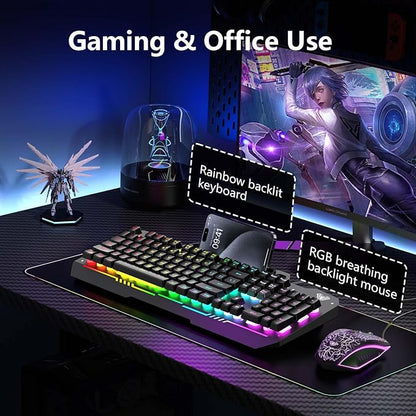 AULA Gaming Keyboard, T102 104 Keys Gaming Keyboard and Mouse Combo with RGB Backlit, All-Metal Panel, Anti-Ghosting, PC Game Keyboard and Mouse, USB Wired Keyboard Mouse for MAC Xbox PC Gamers
