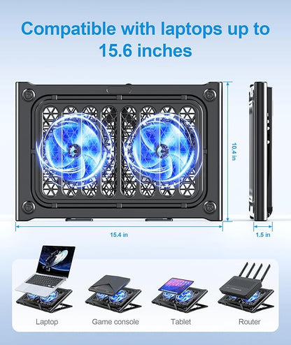 Laptop Cooling Pad Stand, Laptop Cooler with 2 Silent Fans for 10-15.6 Inch Laptops,6 Levels of Height Adjustable Wind Speed with 2 USB Ports (Black)