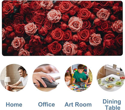 Beautiful Natural Roses Gaming Mouse Pad 3mm Thick Stitched Edge Waterproof Non-slip Large Computer Keyboard Mouse Mat,Suitable for Office Entertainment Decorative Desk Pad 35.4 x 15.7 Inches