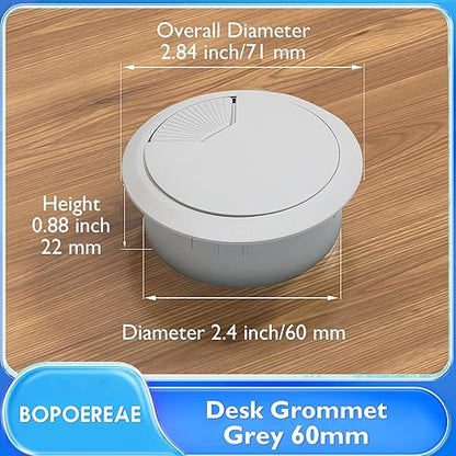 Desk Grommet 2-3/8" (60 mm), Desk Cord Hole Cover, Cable Grommet ABS Plastic, Desk Hole Grommet for Office and Home Table Cable, Detachable Adjustable Cable Cord Organizer (Light Grey 4 Pcs)