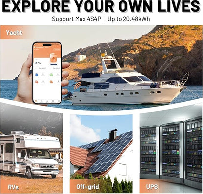 12V 300Ah LiFePO4 Lithium Battery with Bluetooth APP Monitoring, Max. 3840Wh, 15000+ Deep Cycles, 100A BMS, Low-Temp Cutoff – for RV, Solar, Marine, Off-Grid, Home Energy Storage