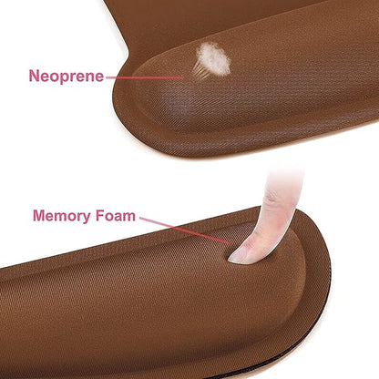 MOSISO Wrist Rest Support for Mouse Pad & Keyboard Set, Ergonomic Mousepad Non-Slip Base Home/Office Pain Relief & Easy Typing Cushion with Neoprene Cloth & Raised Memory Foam, Brown