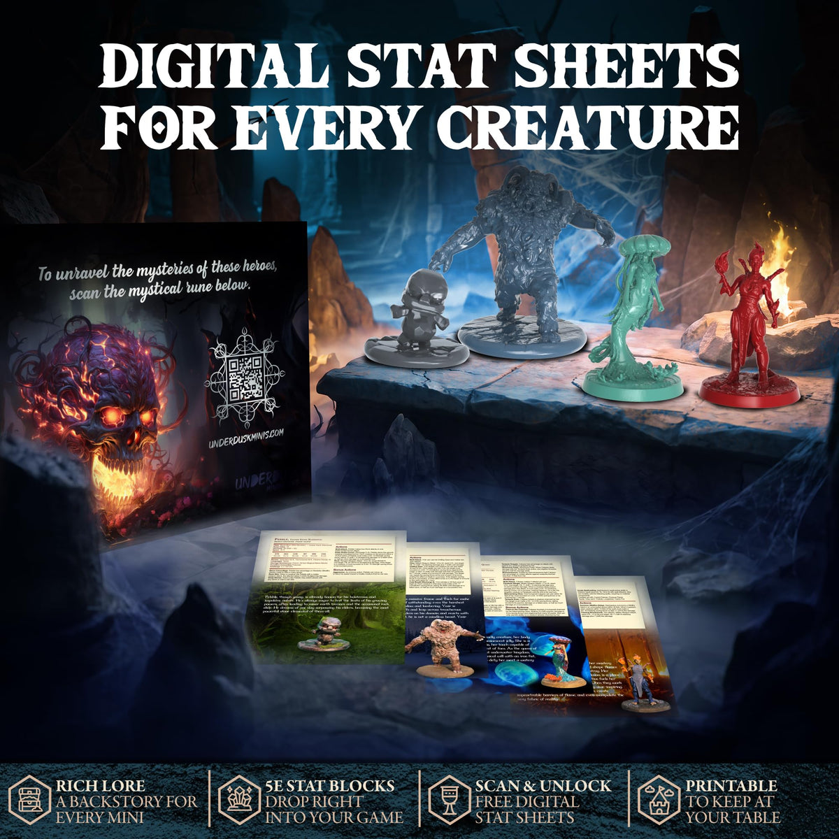 D&D Miniatures Elemental Set, 35 Unpainted 28mm Figures & Treasure Chests