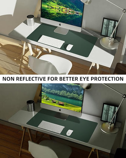 Leather Desk Pad Blotter,Mouse Pad,Office Desk Mat, Non-Slip PU Leather Desk mat,Large Desk mat,Waterproof Keyboard mat for Office/Home/Decor (Dark Green,31.5" x 15.7")