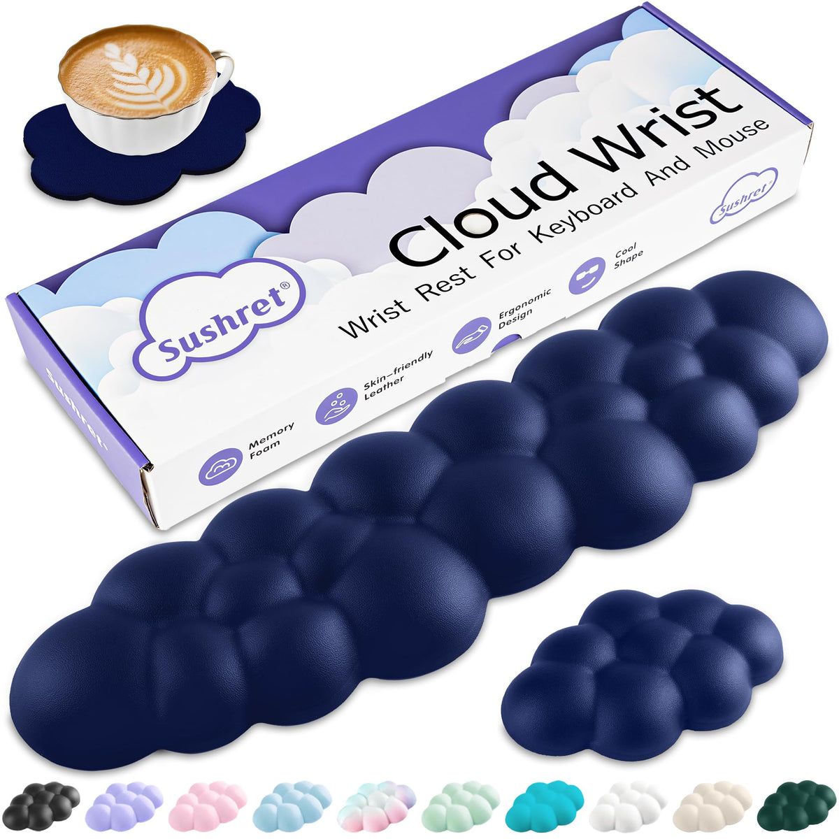 Sushret Cloud Wrist Rest Keyboard, Cloud Keyboard Wrist Pad Set with PU Leather Memory Foam, Cute Arm Rest for Palm Support, PC/Gaming Desk Accessories/Office Setup/Computer Hand Cushion - Purple