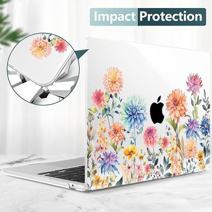 TWOLSKOO for M4 MacBook Air 13.6 inch Case 2025-2022 Release M4 A3240 M3 A3113 M2 A2681, Plastic Hard Shell & Screen Protector & Keyboard Cover & Trackpad Film, Beautiful Flowers