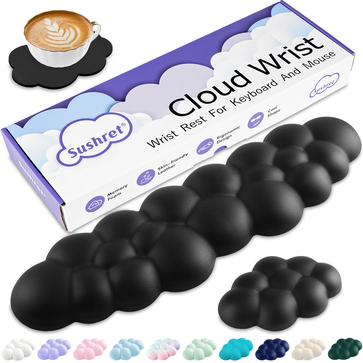 Sushret Cloud Wrist Rest Keyboard, Cloud Keyboard Wrist Pad Set with PU Leather Memory Foam, Cute Arm Rest for Palm Support, PC/Gaming Desk Accessories/Office Setup/Computer Hand Cushion - Purple