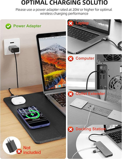 TopMade Mouse Pad with 15W Wireless Charging, XXL Large Leather Desk Mat, Waterproof Gaming Mousepad Home Office Desk Pad Protector, Computer Keyboard Pad, Mouse Mat for for MacBook, PC, Laptop, Black