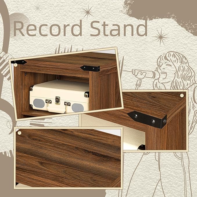 Record Player Stand with Vinyl Record Storage Holds up to 160 Albums,Large Wood Record Player Table Dispaly Shelf，Brown Turntable Stand Cabinet for Living Room,Bedroom,Office 7
