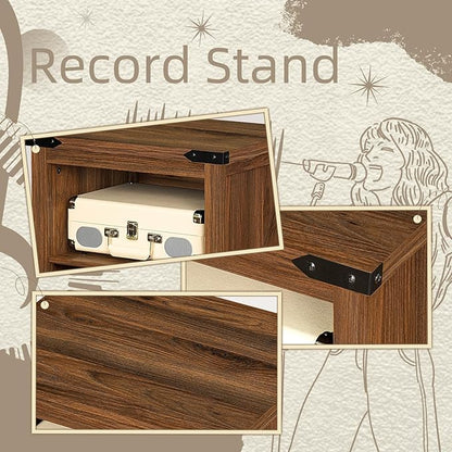 Record Player Stand with Vinyl Record Storage Holds up to 160 Albums,Large Wood Record Player Table Dispaly Shelf，Brown Turntable Stand Cabinet for Living Room,Bedroom,Office 7