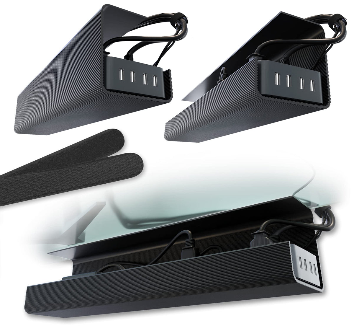 Scanfield Under Desk Cable Management Tray, No-Screw, 17-Inch, 4-Pack Black
