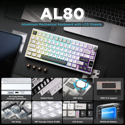 YUNZII AL80 75% Wireless Aluminum Mechanical Keyboard(Silver,Gateron Zero)