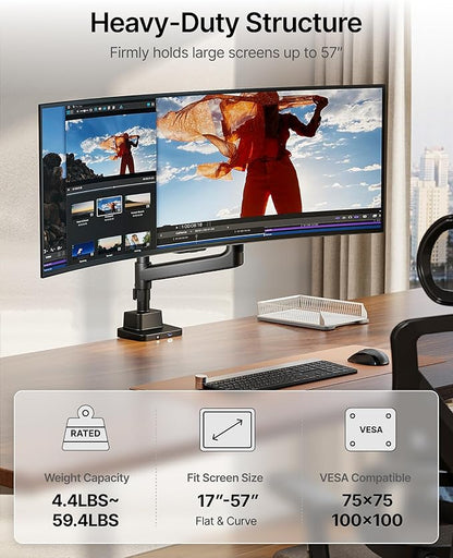 monTEK Ultrawide Monitor Arm Max 57",Height Adjustable 25.5",with USB，Black