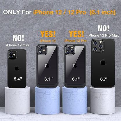 Miracase Glass Series for iPhone 12/12 Pro Case 6.1 inch, Upgraded Full-Body Rugged Phone Bumper Case Cover with Built-in 9H Tempered Glass Screen Protector and Camera Protector, Black