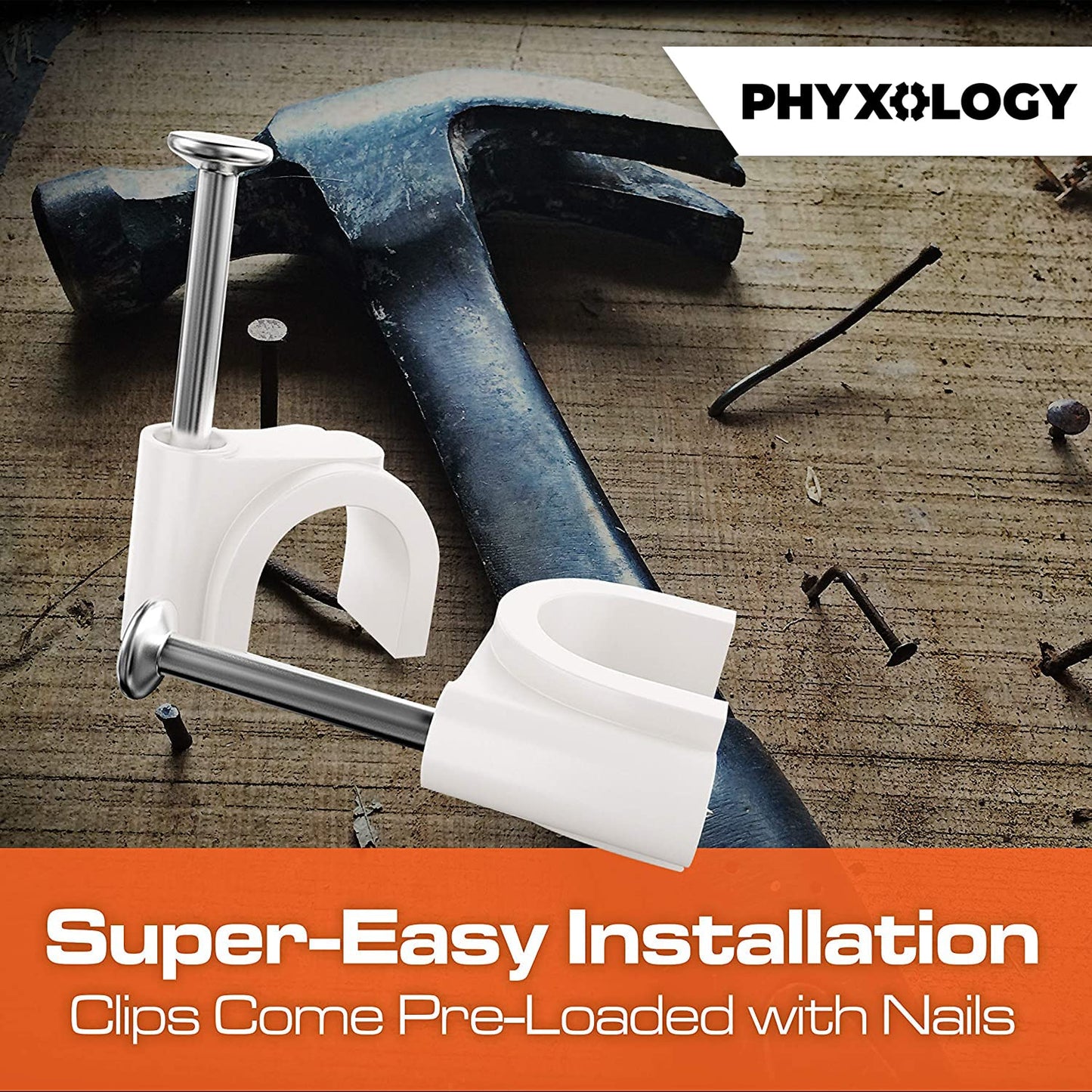 Pro-Grade, Cable Clips with Steel Nails 5mm, 7mm, 9mm Wire Holders and Tacks 100 Per Size. Durable, Easy Install, UV Resistant Plastic Clips to Organize Coax, Ethernet, Cat5, Cat6 and Other Cords.