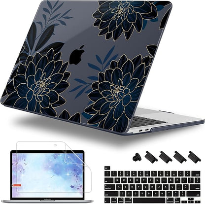 Case for MacBook Pro 13 inch with/Without Touch Bar (2016-2022, M2 A2338 M1 A2289 A2251 A2159 A1989 A1706 A1708), Hard Shell + Keyboard Cover + Dust Plug, Flower Dahlia