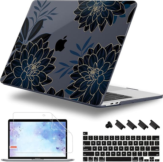 Case for MacBook Pro 13 inch with/Without Touch Bar (2016-2022, M2 A2338 M1 A2289 A2251 A2159 A1989 A1706 A1708), Hard Shell + Keyboard Cover + Dust Plug, Flower Dahlia