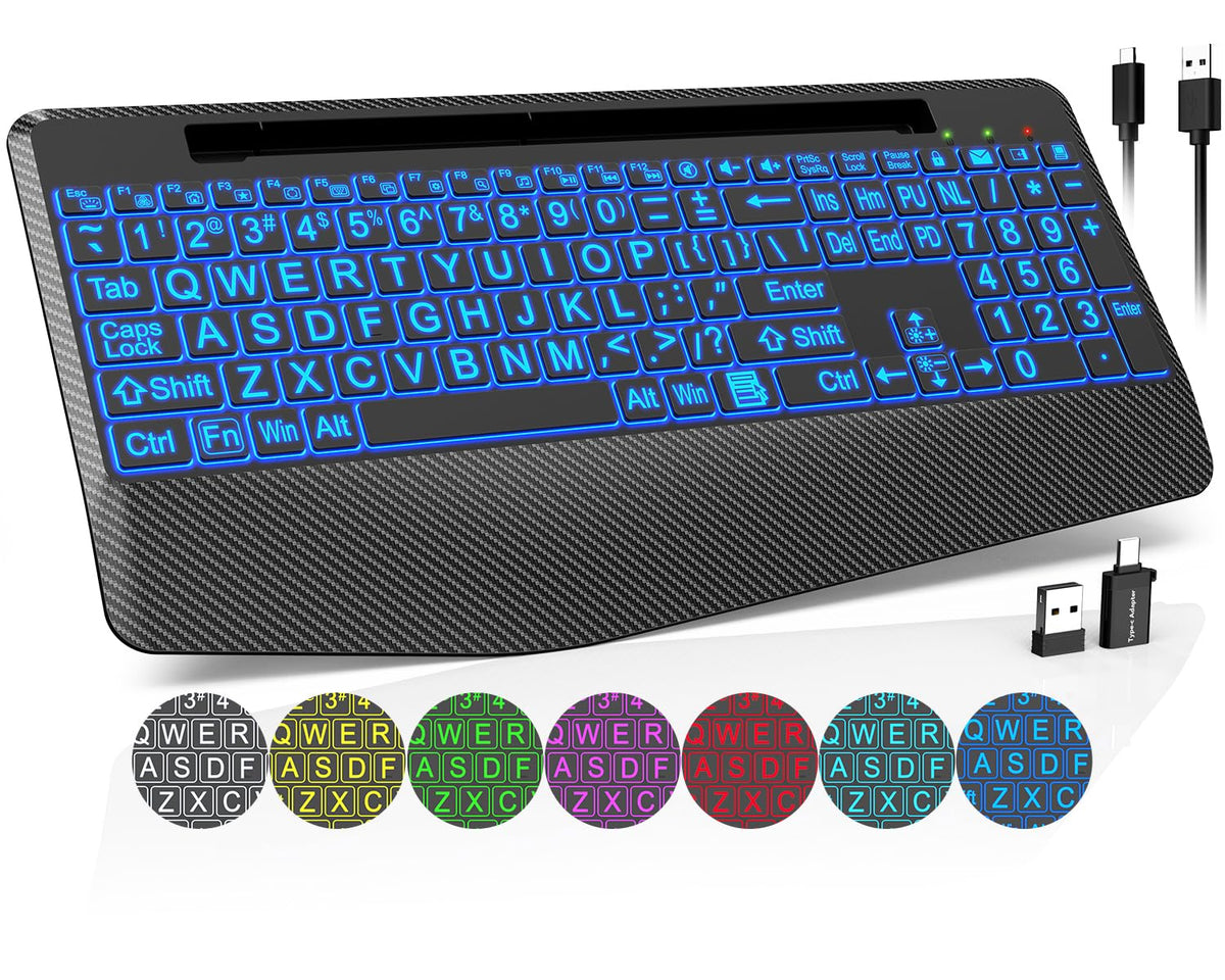 Wireless Keyboard, 7 Colored Backlits, Wrist Rest, Phone Holder-Rose gold