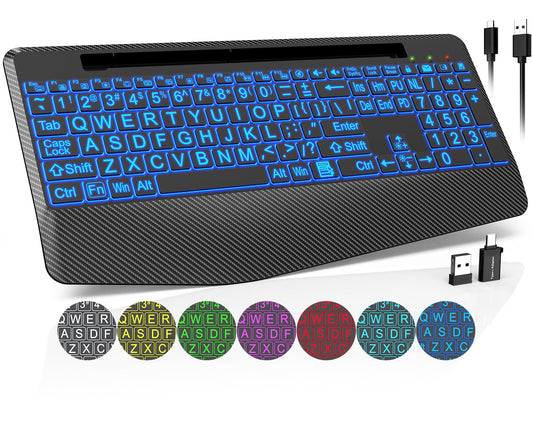 Wireless Keyboard, 7 Colored Backlits, Wrist Rest, Phone Holder-Rose gold