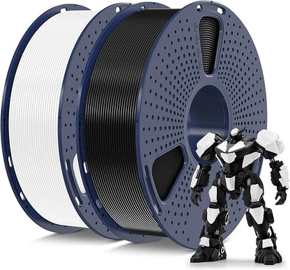 SUNLU PETG Filament 1.75mm Bundle, Less Stringing and Good Layer Adhesion 3D Printer Filament, Individually Vacuum Packed, 2kg in Total, 1kg per Spool, PETG 2 Pack, Black+White