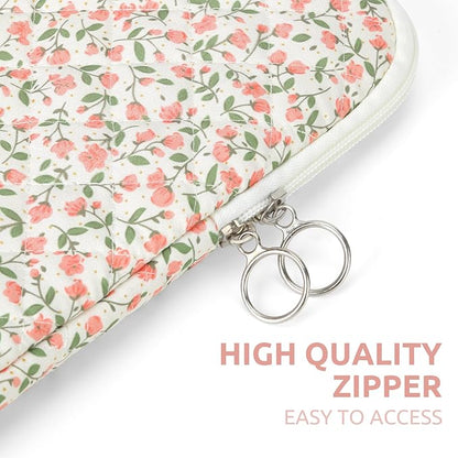 Puffy Laptop Sleeve 13-15.6 Inch Cute Quilted Laptop Protective Case Padded Floral Computer Sleeve for MacBook (B-Pink, 11 Inch)