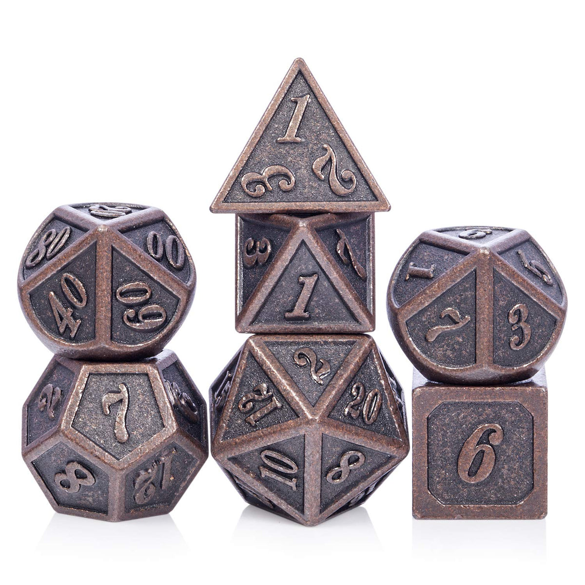 DNDND Metal Dice Set D&D, 7 die Metallic Polyhedral Dice Set with Gift Metal Box and Gold Number for DND Dungeons and Dragons Role Playing Games (Black and Gold)