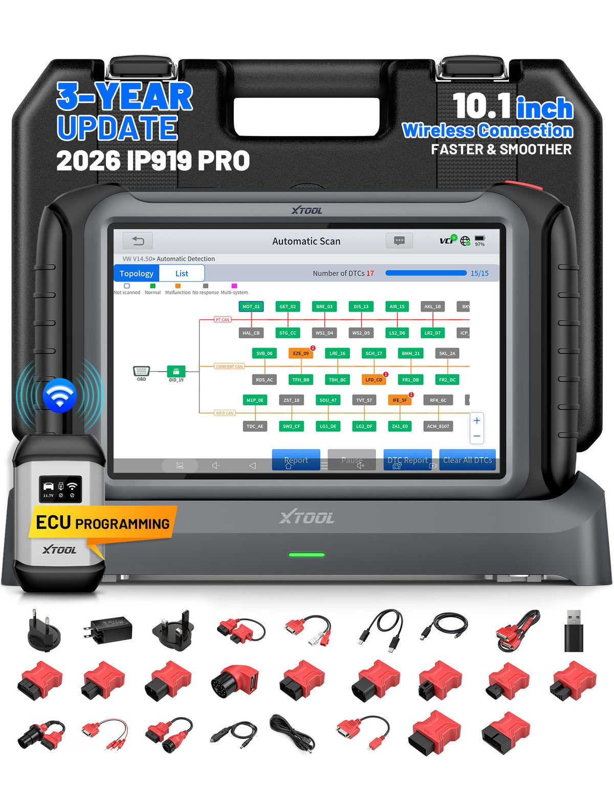 XTOOL IP919 PRO V2.0 ECU Programming Scan Tool, Topology Map OBD2 Scanner
