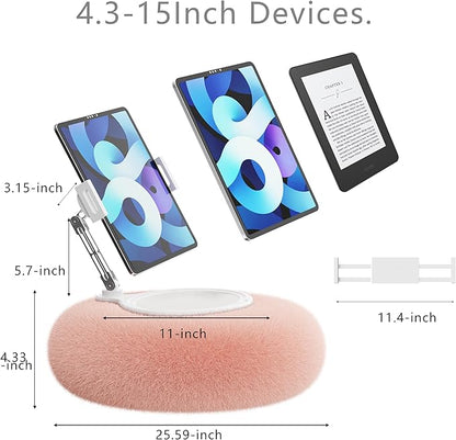 KABCON Pillow Tablet Stand for Kindle,360°Adjustable Aluminum Pole Phone Holder with Soft Plush Fabric for 4.7"-13" Phones/Tablets,iPad Pro Mini Air 12.9,iPhone Pro Max,Samsung Galaxy,LG,Kindle-Pink
