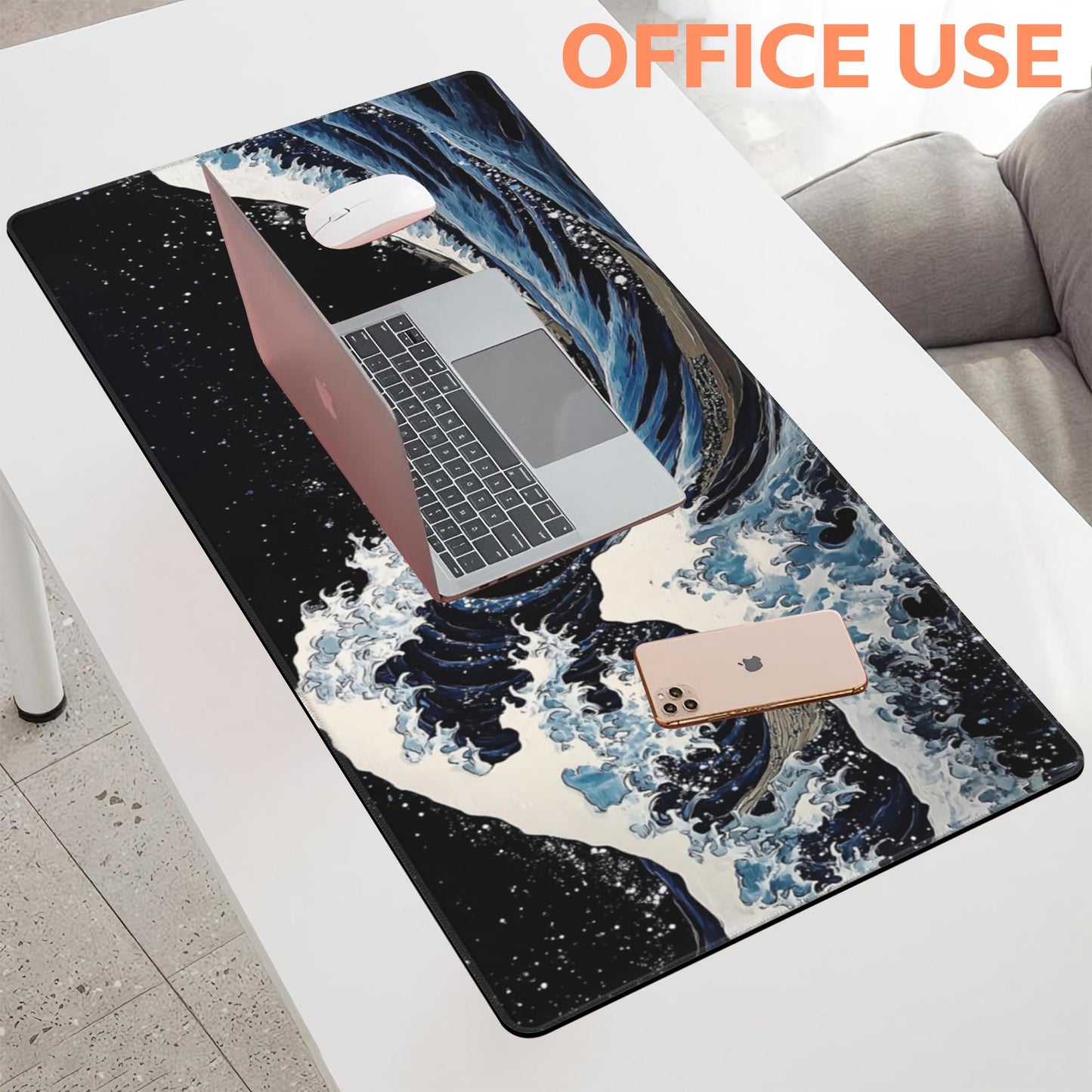 NIYLYNSYN Mouse Pad Large Wave in The Night Sky Non-Slip Game Desk Mat with Stitched Edge Laptop Keyboard Desk Pad for Work Home Gaming (35.4 x 15.7 Inches)