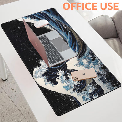 NIYLYNSYN Mouse Pad Large Wave in The Night Sky Non-Slip Game Desk Mat with Stitched Edge Laptop Keyboard Desk Pad for Work Home Gaming (35.4 x 15.7 Inches)