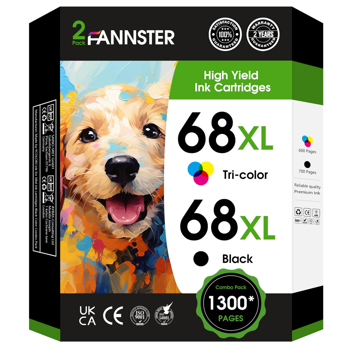 fannster 68XL Ink Cartridges Black Color Combo Pack Replacement for HP 68 Ink Cartridges, Compatible with HP Envy 6155e 6555e 6152e 6552e 6558e Printers (1 Black 1 Tri-Color)