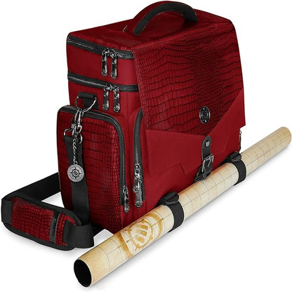 ENHANCE DND Bag - RPG Dungeons and Dragons Accessory Bag with Mini Storage, Mat Holder, Dice Pockets, Suitable for 4-8 Books, Red Dragon, Customizable