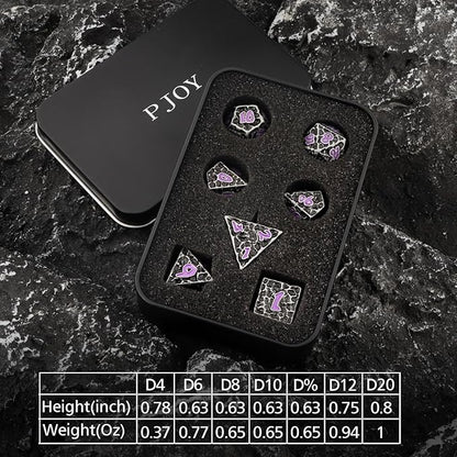 PJOY Metal Dice Set D&D for Dungeons and Dragons Dice with Case Meteorite Iron Purple 7PCS 16mm Role Playing Cool DND Gifts for Players DM Board Game Masters Wizards