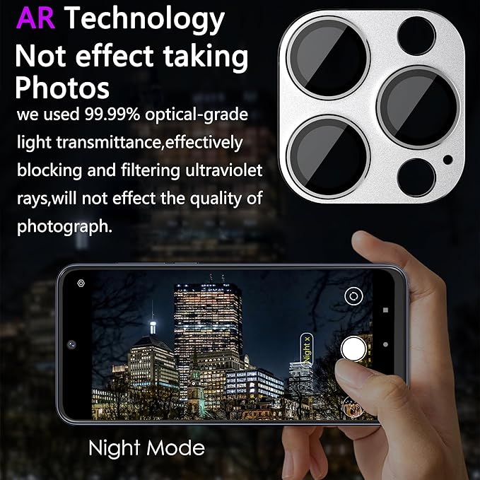 2 Pack Camera Lens Protector for iPhone 15 Pro/iPhone 15 Pro Max,[Not Easy to Breakn ] AR Tempered Glass Strong Adsorption Metal Camera Cover Screen-Silvery