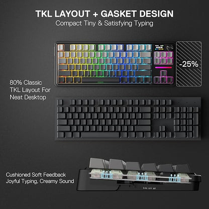 Redragon K743 PRO GB 80% Gasket RGB Gaming Keyboard w/Hype 1.14’’ TFT Screen & Knob, 84 Keys Mechanical Keyboard, 5-Layer Noise Dampening, Hot-Swap South-Facing RGB Socket, Gradient PBT Keycaps