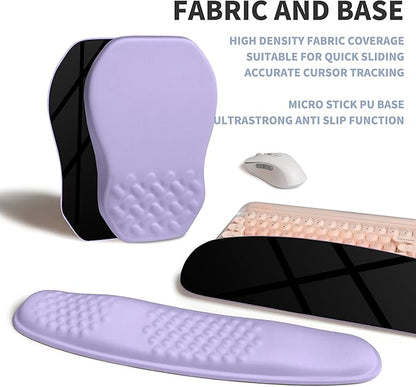 2-in-1 Ergonomic Set, Wave Keyboard Wrist Rest and Massage Slope Mouse Pad Wrist Support, Rebound Memory Foam for Relieve Carpal Tunnel Syndrome and Wrist Pain (Lavender Purple)