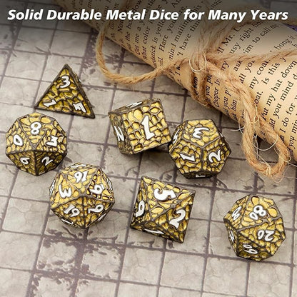 PJOY Metal D&D Dice Set for Dungeons and Dragons Dice with Case Meteorite Black Gold Glitters 7PCS 16mm Role Playing Cool DND Gifts for Players DM Board Game Masters