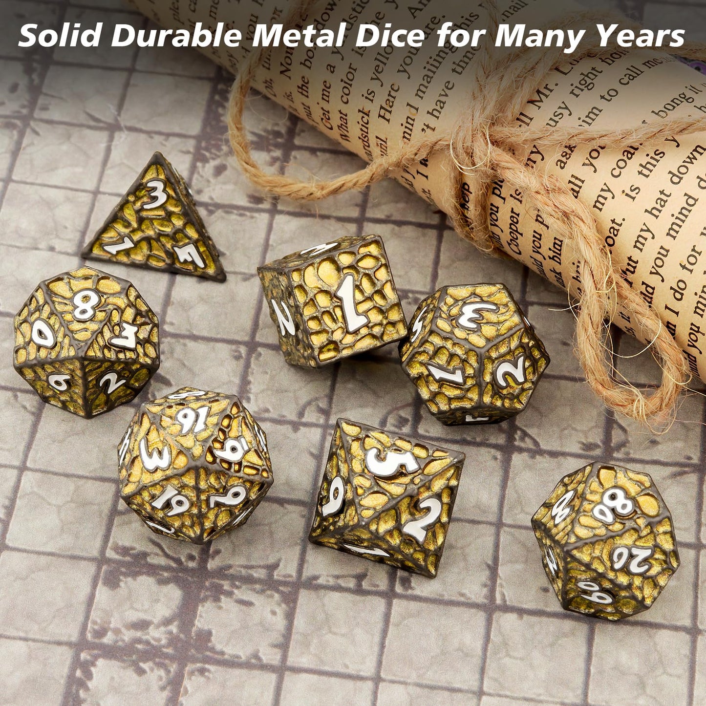PJOY Metal D&D Dice Set for Dungeons and Dragons Dice with Case Meteorite Black Gold Glitters 7PCS 16mm Role Playing Cool DND Gifts for Players DM Board Game Masters