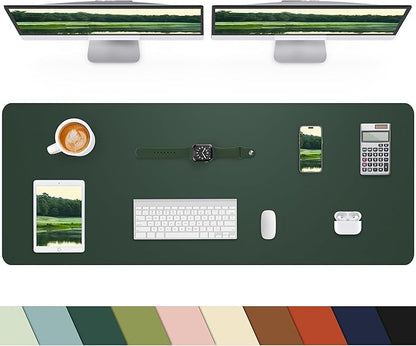 Leather Desk Pad Protector, Office Desk Mat, Large Mouse Pad, Non-Slip PU Leather Desk Blotter, Laptop Desk Pad, Waterproof Writing Pad for Office/Home/Decor (Dark Green