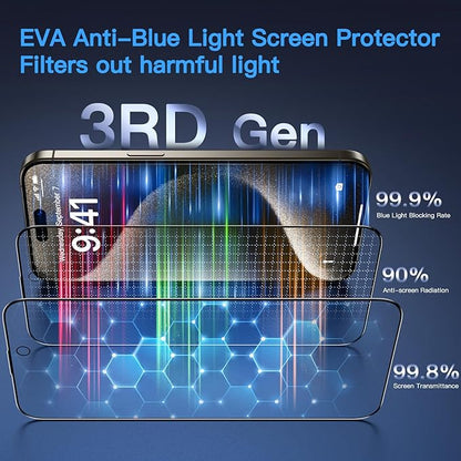 Uyiton Anti-Blue Light for iPhone 15 Pro Screen Protector - Unbreak-Glass Easy to Install Full Coverage Case Friendly Scratch Resistance 9H Tempered Glass Screen Protector for iPhone 15 Pro, 2 Pack