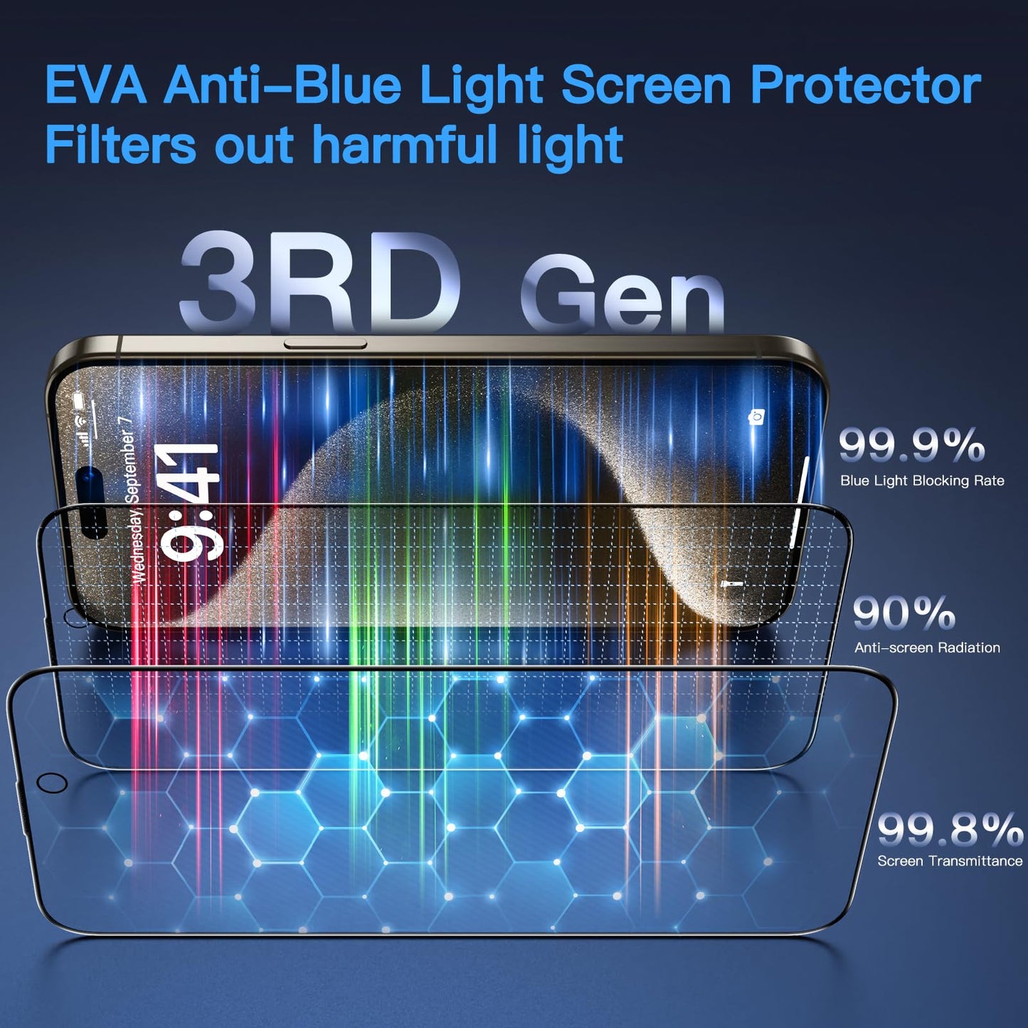 Uyiton Anti-Blue Light for iPhone 15 Pro Screen Protector - Unbreak-Glass Easy to Install Full Coverage Case Friendly Scratch Resistance 9H Tempered Glass Screen Protector for iPhone 15 Pro, 2 Pack