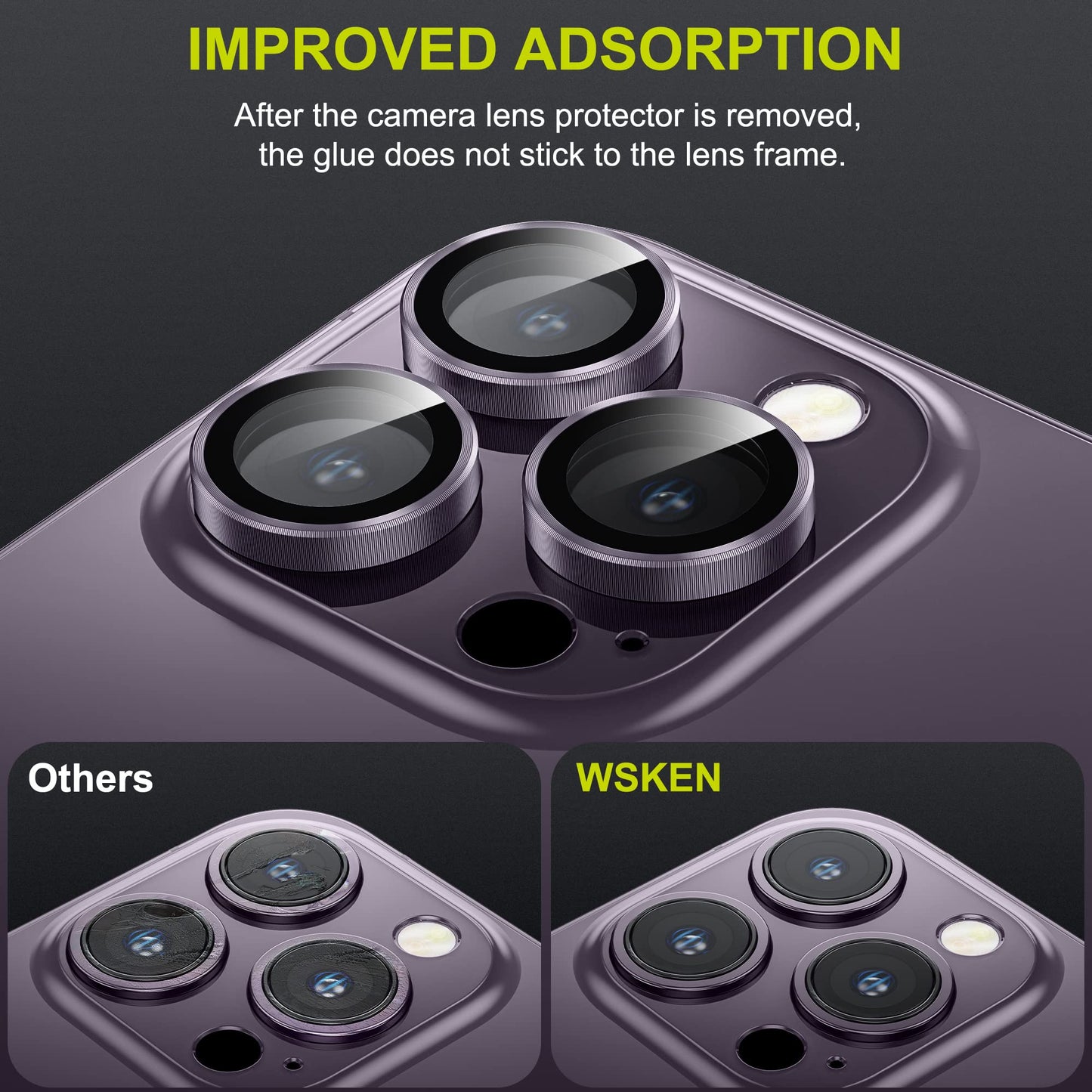 WSKEN for iPhone 14 Pro/iPhone 14 Pro Max Camera Lens Protector,[Night Shooting Mode] HD Tempered Metal Glass Camera Screen Protector Cover Film Accessories,Deep Purple